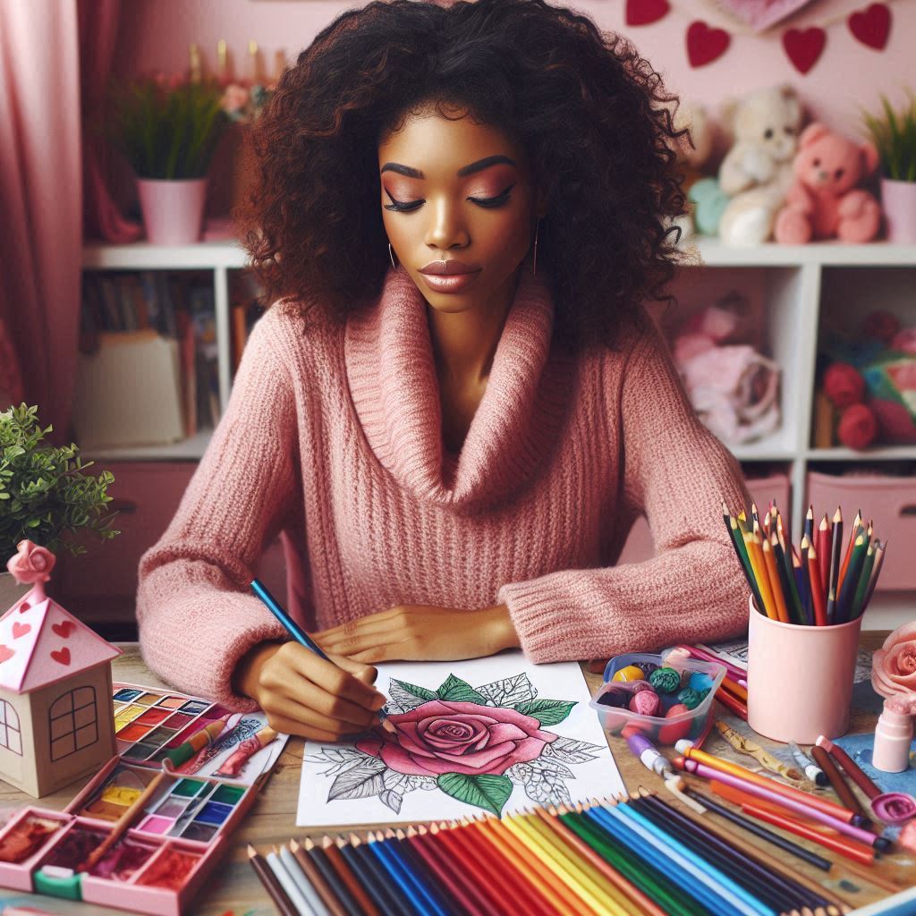 A women coloring her stress away on a self love journey